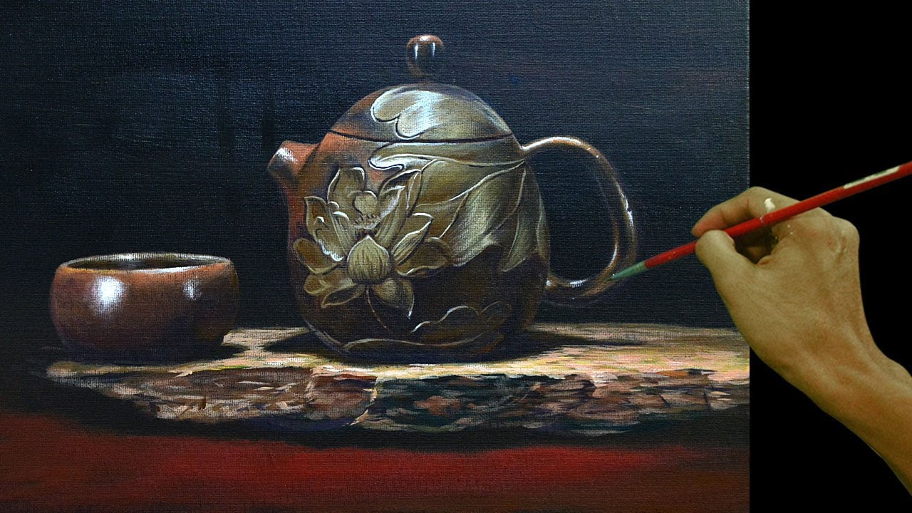 Acrylic Painting in Time-lapse / How to Paint Still life with Teapot / JMLisondra
