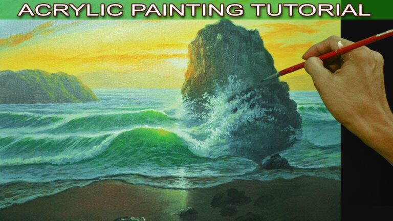 Acrylic Seascape Painting Tutorial – Sunrise Beach and Crashing Waves by JMLisondra