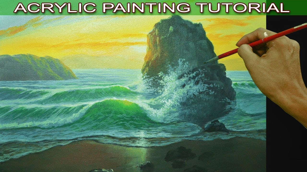 Acrylic Seascape Painting Tutorial – Sunrise Beach and Crashing Waves by JMLisondra