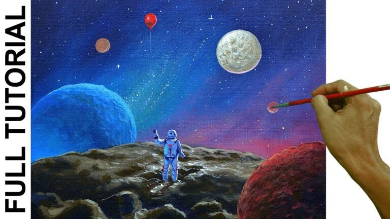 Acrylic Surreal Landscape Painting Tutorial / Astronaut in Space / JMLisondra