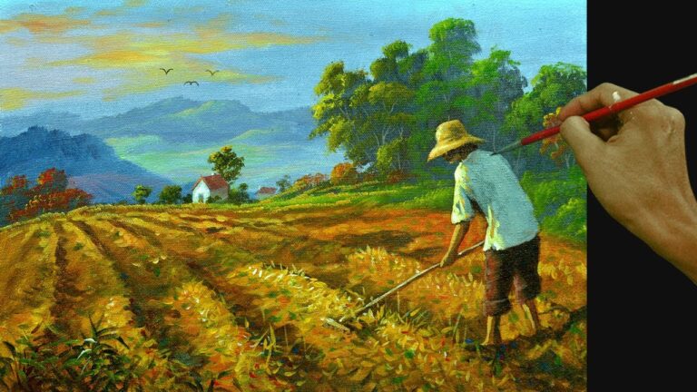 How to Paint Farmer on the Field in Acrylic Full Painting Tutorial