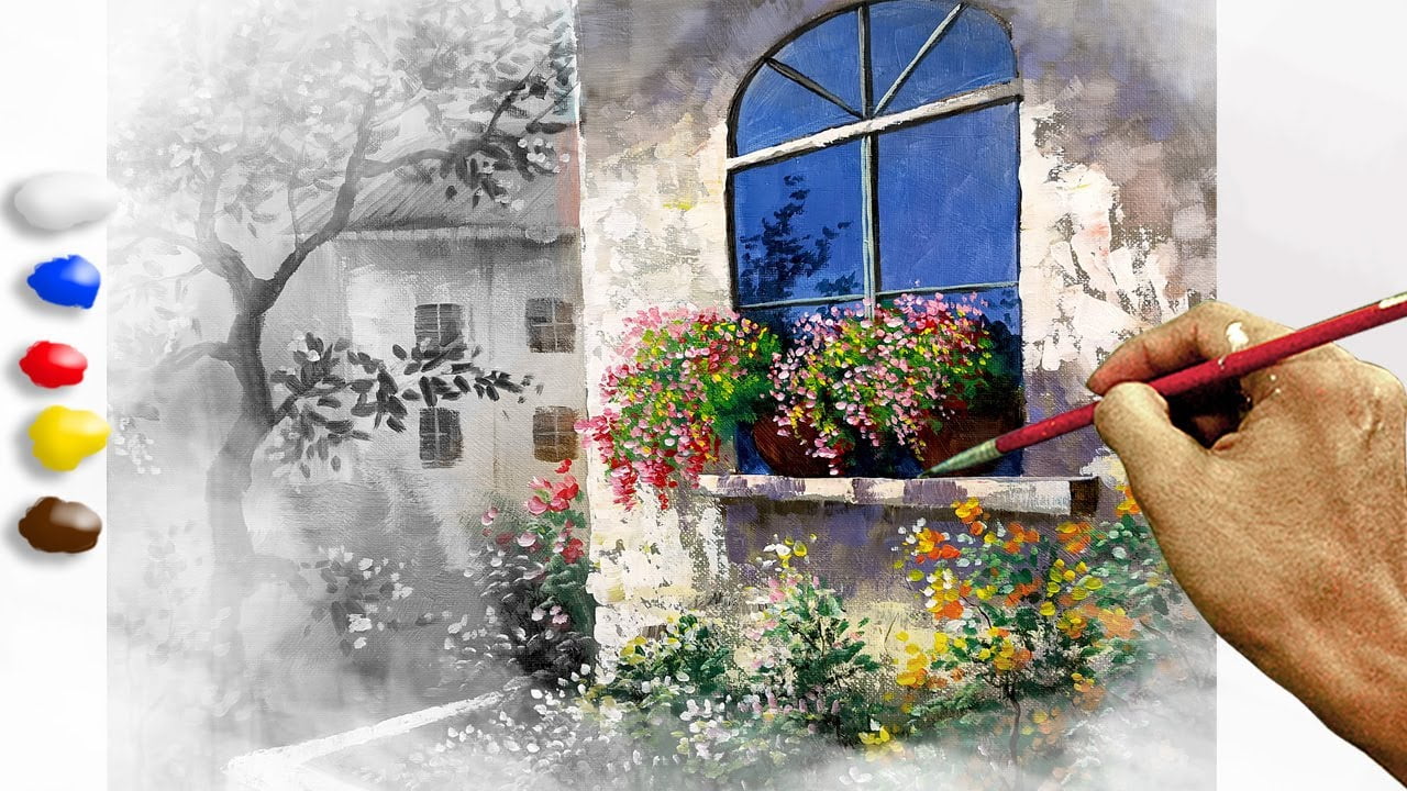 How to Paint Lights on the House Window in Acrylics / Time-lapse / JMLisondra