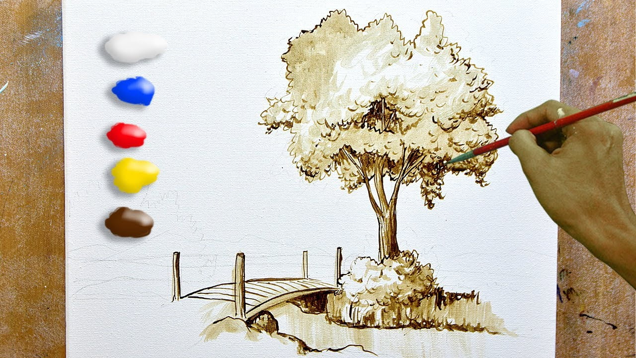 How to Paint Misty Sunrise on Bridge in Acrylic / Time-lapse / JMLisondra