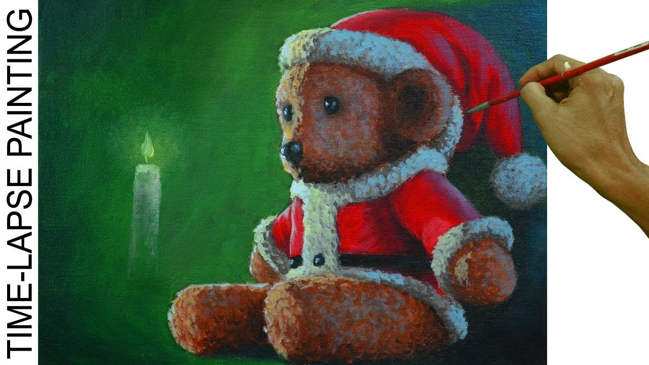How to Paint Realistic Santa Bear in Time Lapse Acrylic Painting