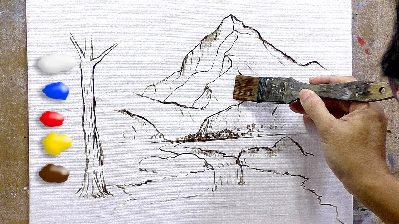 How to Paint Rocky Mountains and Waterfalls in Acrylics / Time-lapse / JMLisondra