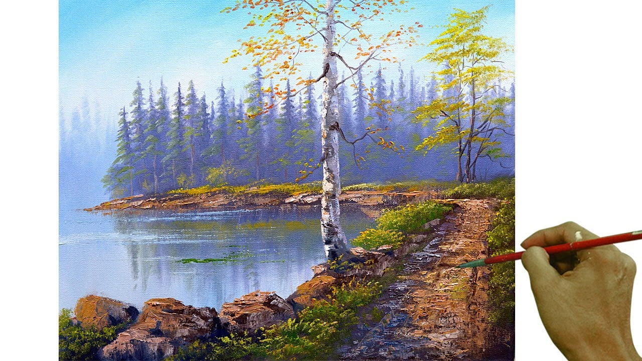 Landscape Oil Painting in Time-lapse / Birch Tree Beside the Lake / Palette Knife / JMLisondra