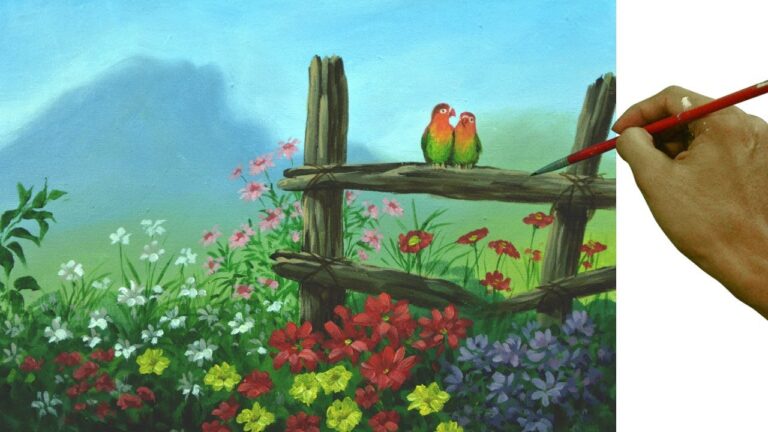 Love Birds in the Flower Garden | Acrylic Painting Tutorial by JM Lisondra