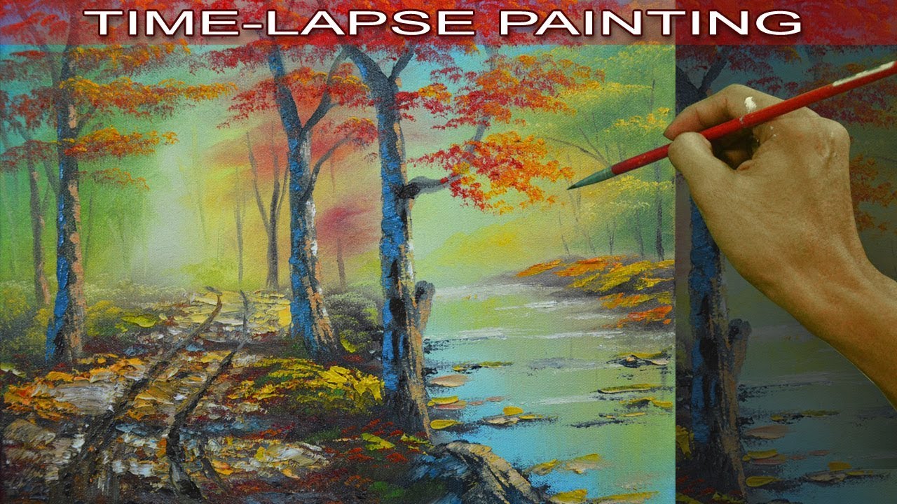 Oil Landscape Painting in Time Lapse Autumn Road by JM Lisondra