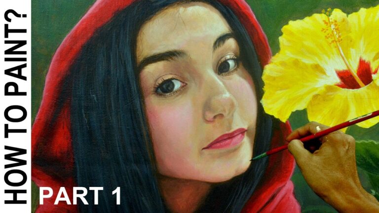 Portrait Painting Tutorial Beautiful Lady with Hibiscus Flower in Acrylics | Part 1 of 2