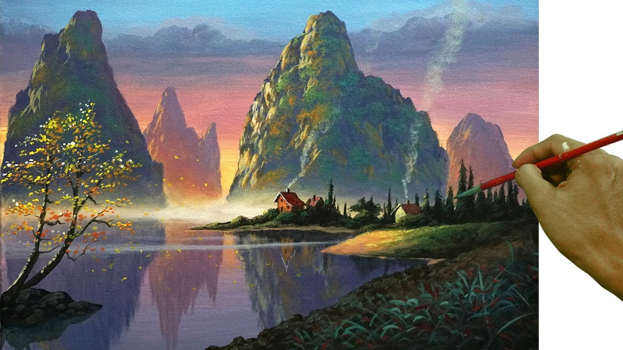 Sunset on Beautiful Mountains | Step by Step Easy Acrylic Landscape Painting Tutorial