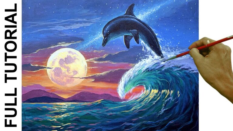 Tutorial : Acrylic Painting Seascape/ Dolphin in the Moonlight / JMLisondra