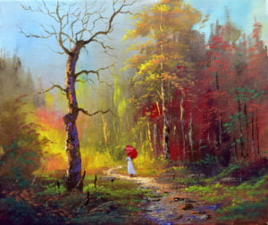Lady Walking in the Forest – Acrylic Painting in Canvas by JMLisondra
