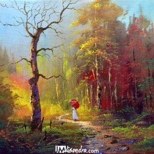 Lady Walking in the Forest - Acrylic Painting in Canvas by JMLisondra