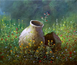 Broken Jar in the Garden – Acrylic Painting on Canvas by JMLisondra