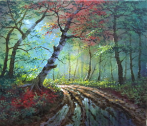 Dark Misty Forest – Acrylic Painting on Canvas by JMLisondra