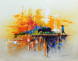 Farmer with Carabao – Acrylic painting on canvas