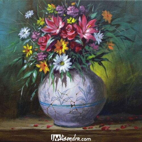 Flowers in the Broke Vase - Acrylic Painting in Canvas by JMLisondra
