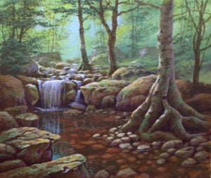Forest Waterfall – Acrylic Painting on Canvas