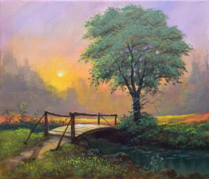 Misty Sunrise on the Bridge – Acrylic Painting on Canvas