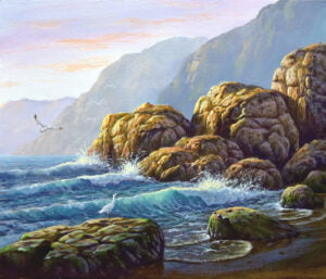 Rocky Beach and Crashing Waves – Acrylic Painting on Canvas