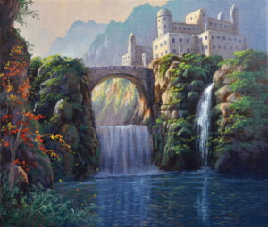 Waterfalls and Castle – Acrylic Painting