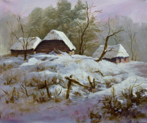 Winter Village – Acrylic Painting on Canvas by JMLisondra