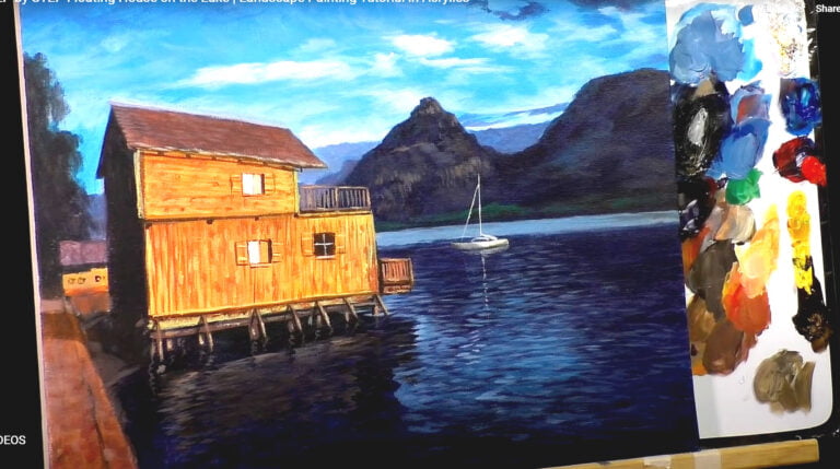 STEP by STEP Floating House on the Lake | Landscape Painting Tutorial in Acrylics