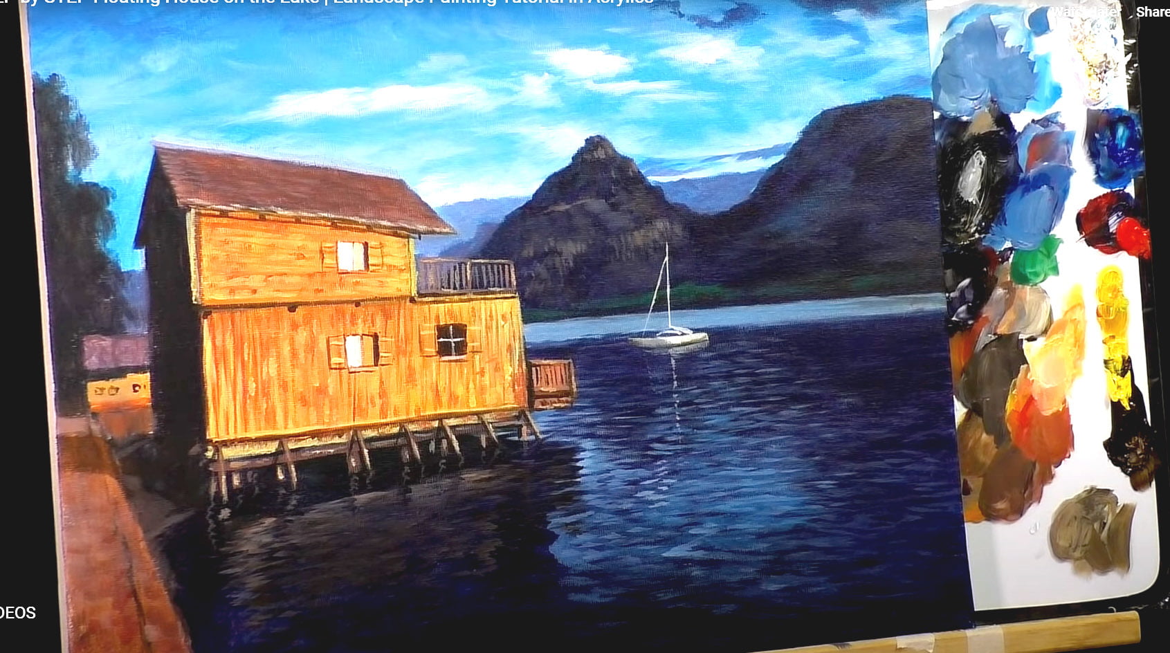 STEP by STEP Floating House on the Lake | Landscape Painting Tutorial in Acrylics