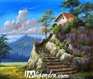 Stairway to the House – Acrylic Painting in Canvas by JMLisondra