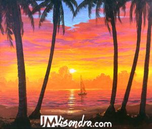 Tropical Sunrise Beach – Acrylic Painting in Canvas by JMLisondra