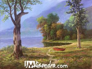 Boat Beside the Lake – Acrylic Painting in Canvas by JMLisondra