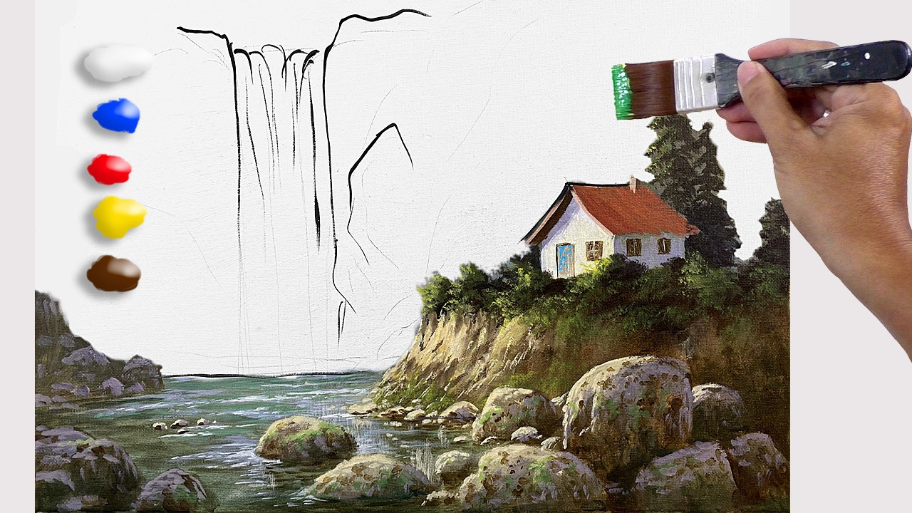 How to Paint House Beside the Waterfalls in Time-lapse / JMLisondra