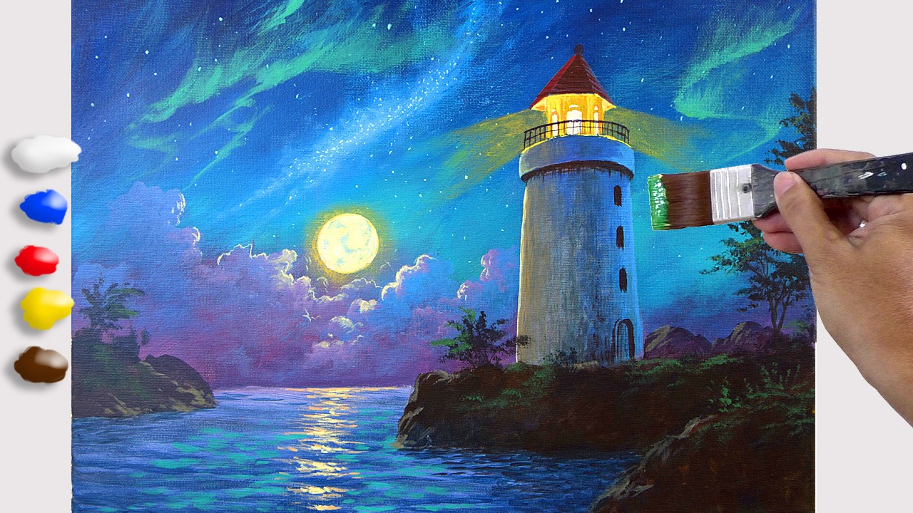 How to Paint Lighthouse in the Moonlight / Time-lapse / JMLisondra