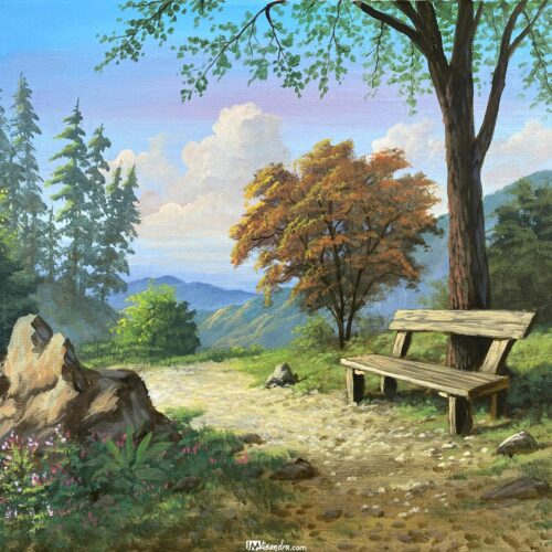 Home 4 Old Bench - Acrylic Painting in Canvas by JMLisondra