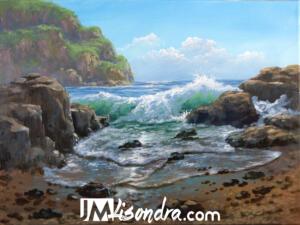 Rocky Beach and Crashing Waves – Acrylic Painting in Canvas by JMLisondra