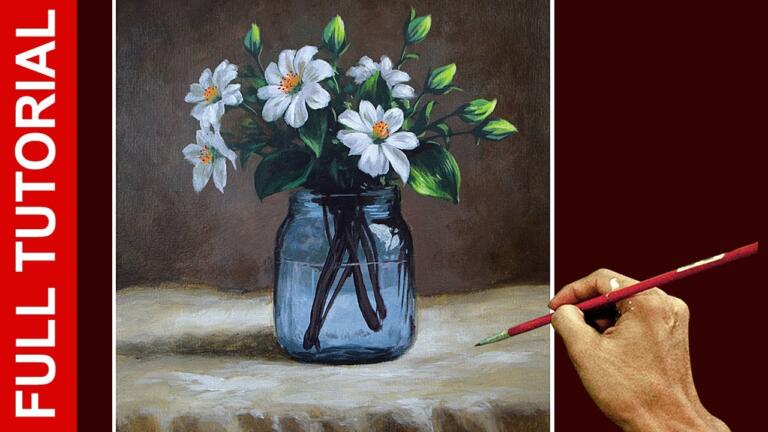 Tutorial: How to Paint Still-life with Flowers in Glass Jar in Acrylics / JMLisondra