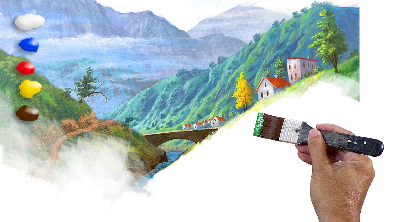 How to Paint Bridge on the Valley in Acrylics / Time-lapse / JMLisondra
