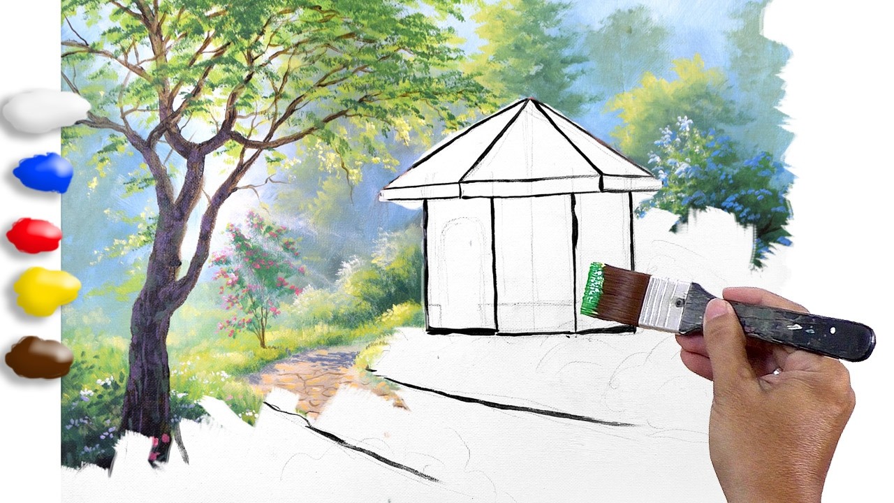 How to Paint White Cottage in the Garden in Acrylics / Time-lapse / JMLisondra