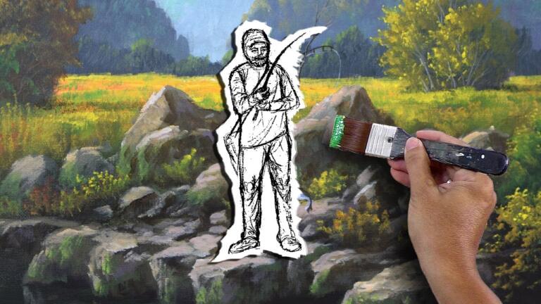 Watch as I Add a Fisherman! Transforming an Old Acrylic Landscape Painting / JMLisondra
