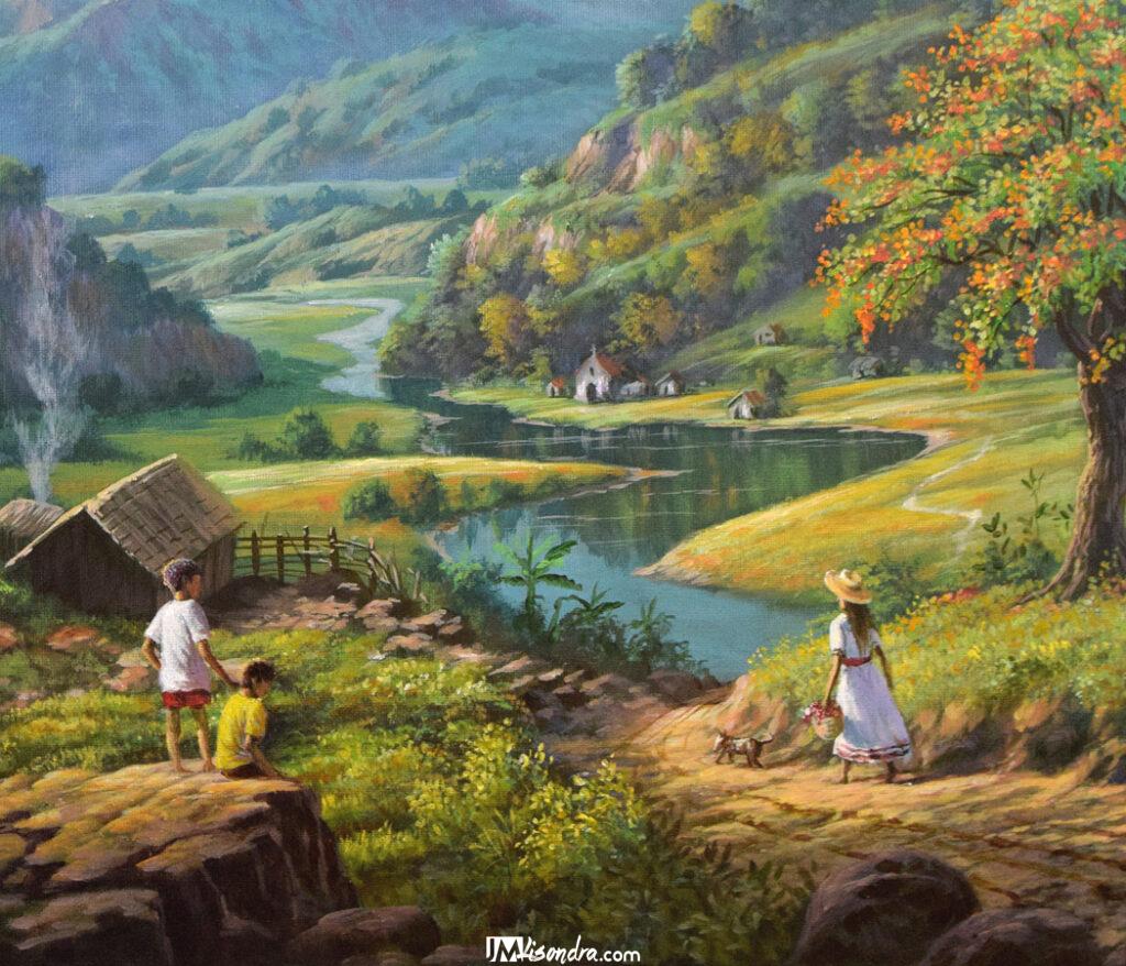 Landscape Painting - Going to Church: A Serene Journey into Nature 1 final Copy Copy Copy