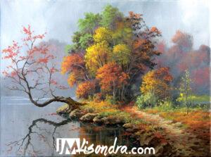 Autumn Landscape with Lake – Acrylic Painting in Canvas by JMLisondra