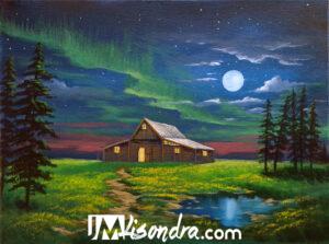Cabin in Moonlight – Acrylic Painting in Canvas by JMLisondra