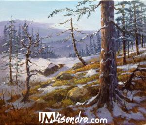 Overlooking Winter Forest – Acrylic Painting in Canvas by JMLisondra