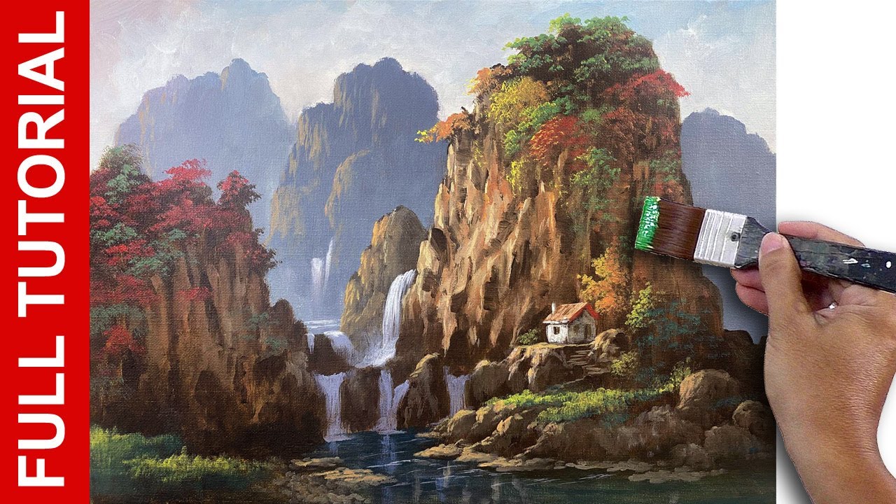 LIVE – Acrylic Landscape Painting / Mountains and Waterfalls / JMLisondra