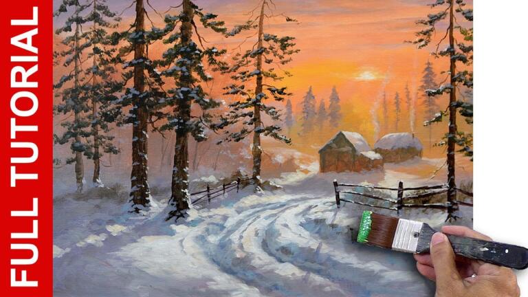 LIVE – Landscape Painting Tutorial / Winter Sunset / Acrylics / JMLisondra