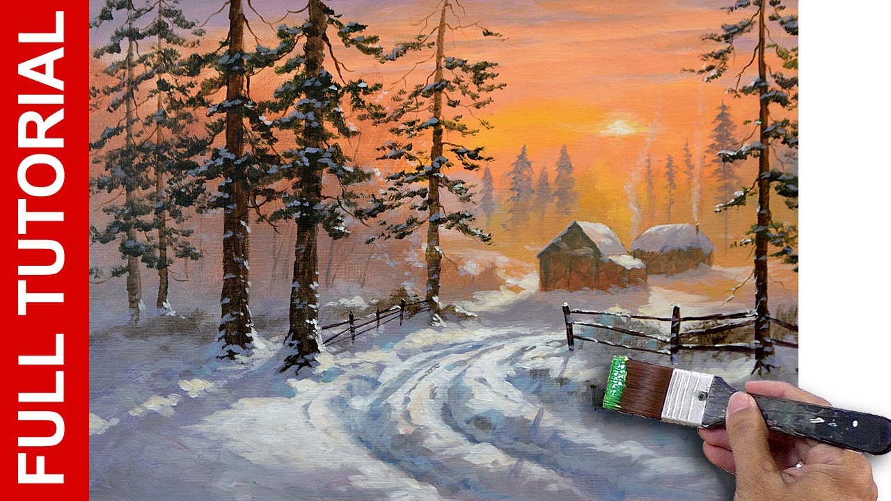 LIVE – Landscape Painting Tutorial / Winter Sunset / Acrylics / JMLisondra