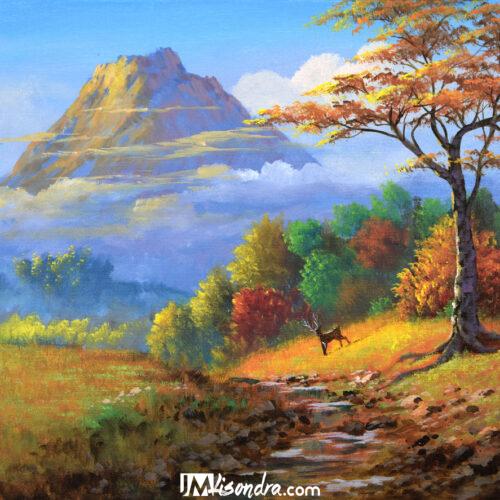 Canvas Paintings 3 Golden Landscape - Acrylic Painting in Canvas by JMLisondra