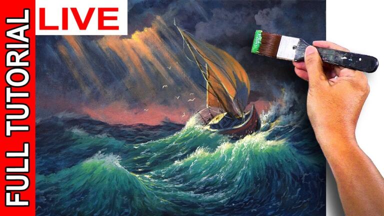 LIVE – Acrylic Painting / Sailboat in the Storm / FULL TUTORIAL / JMLisondra