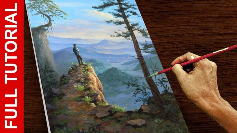 Tutorial : Acrylic Landscape Painting / Man on Mountain Ledge / JMLisondra