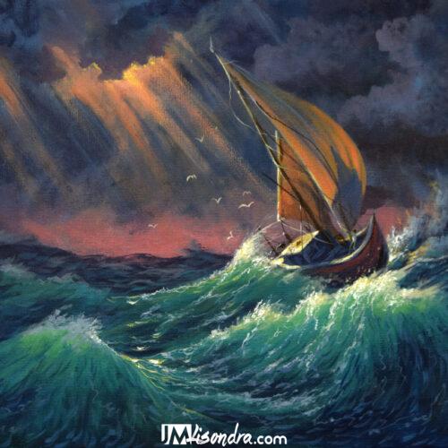 Canvas Paintings 1 Sailboat in the Storm - Acrylic Painting in Canvas by JMLisondra
